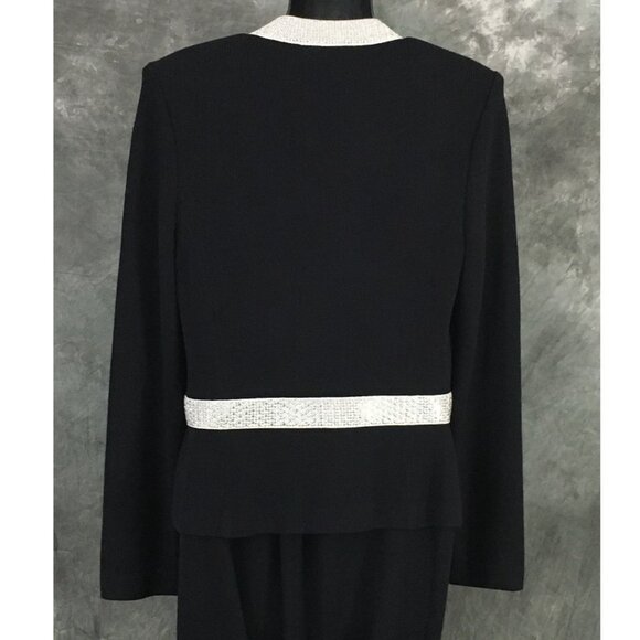 BEAUTIFUL St John evening knit black white rhinestones embellished skirt suit 8 - Picture 9 of 11